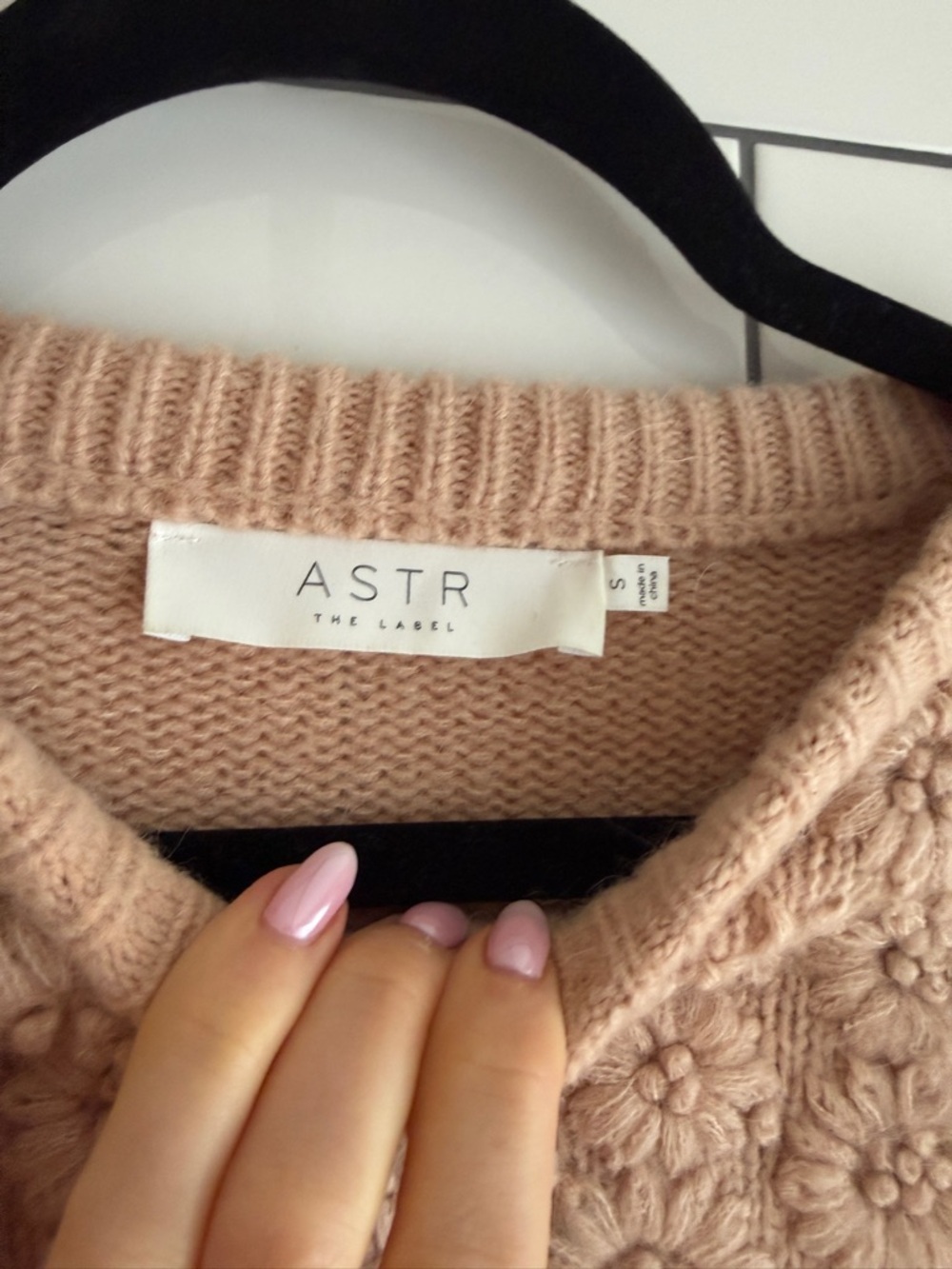 Astr Blush Pink Crewneck Sweater with Floral Detail - Picture 5 of 6
